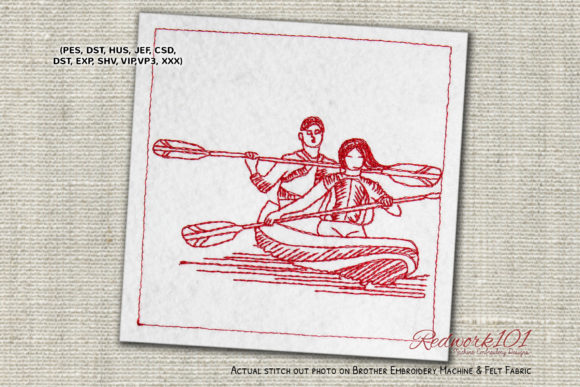Couple Boating Redwork Review for Boutique Apparel